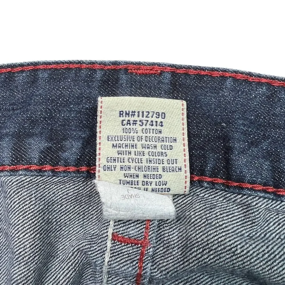 True Religion VTG Y2K Straight Leg Jeans Embroidered Logo Dark Wash Mens 36x26